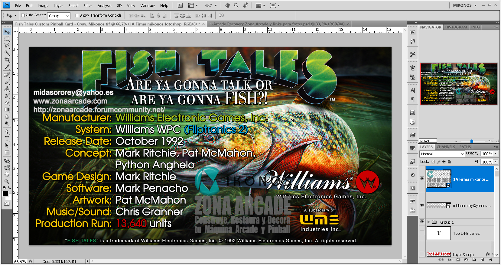 "Fish Tales Custom Pinball Cards" (WILLIAMS). Designed by Zona Arcade